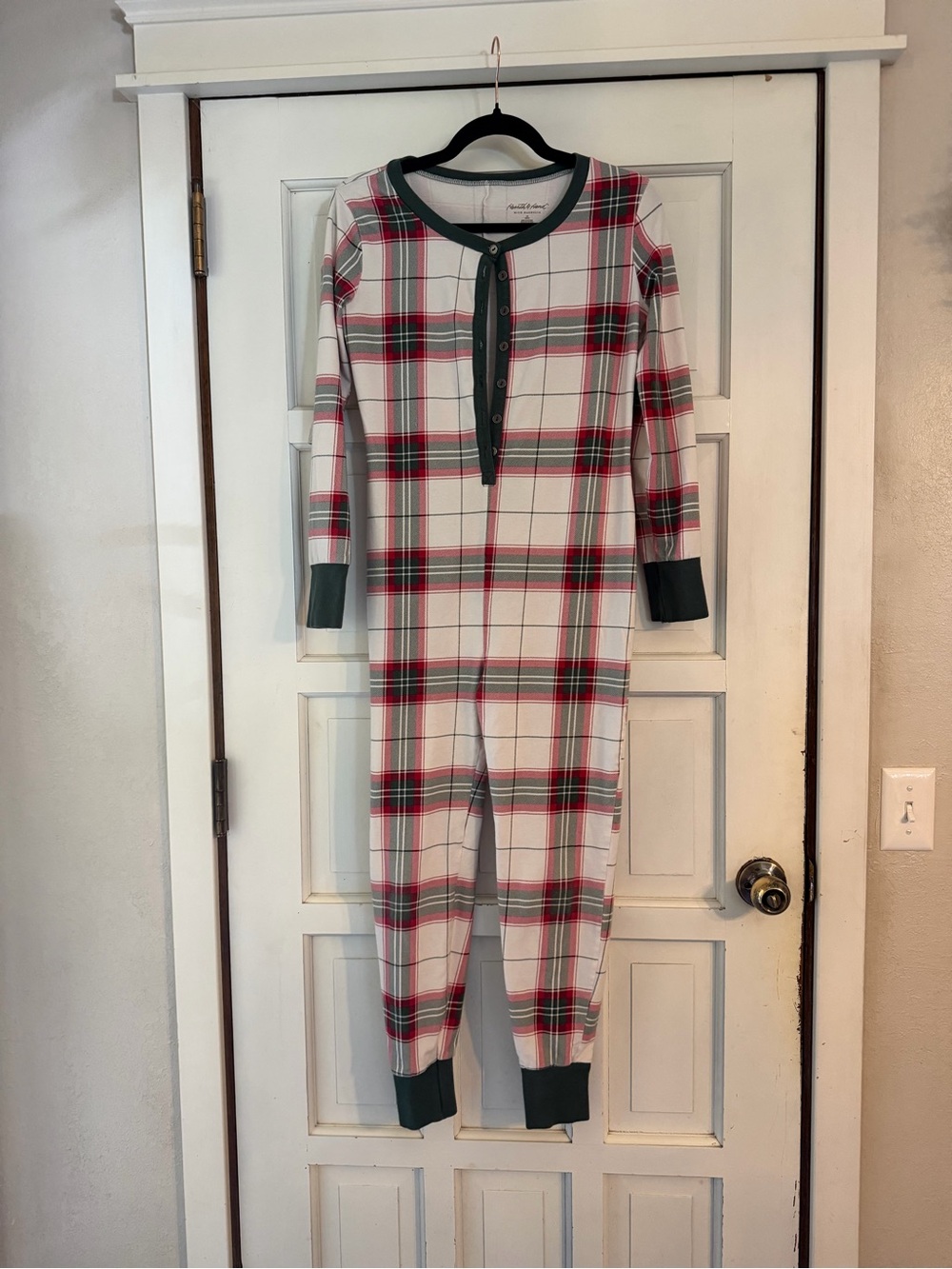 Hearth & Hand Red Green White Plaid Henley One-Piece Pajama